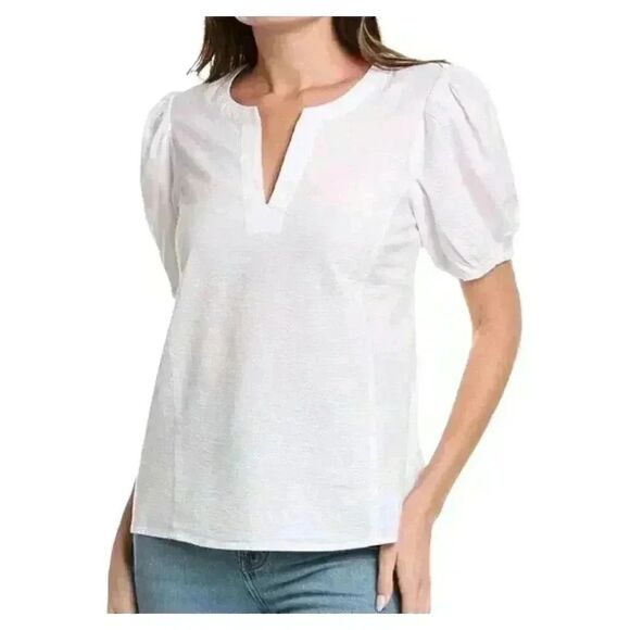 Tommy Bahama Nova Wave Women's White Cotton Seersucker V-Neck Puffy Short Sleeve - Picture 1 of 14